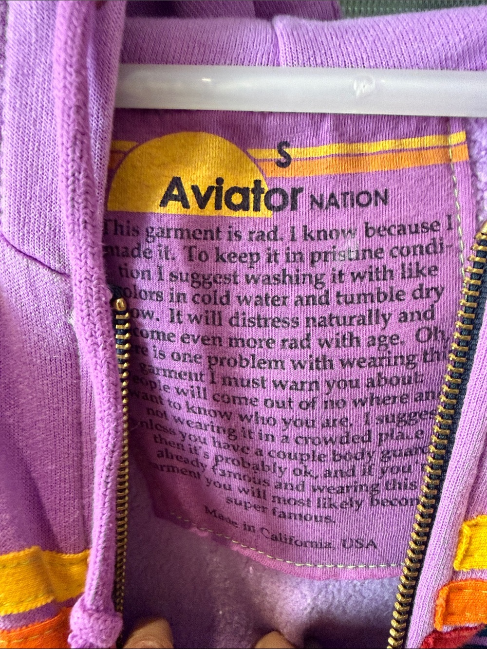 Aviator Nation 5 Stripe Hoodie, Purple, S - Picture 3 of 4
